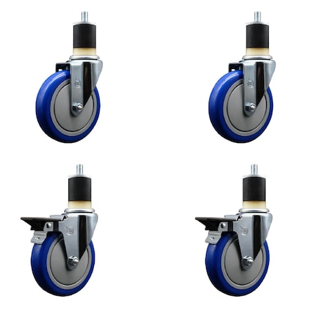 Service Caster 5'' Blue Poly Wheel Swivel 1-7/8'' Expanding Stem Caster Set 2 Brakes, 4PK SCC-EX20S514-PPUB-BLUE-2-PLB-2-178